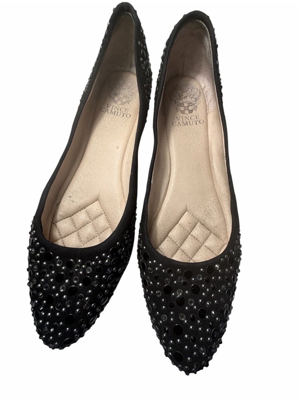 Vince Camuto Tabilla Black Studded Almon-Toe Flats Sz 7.5